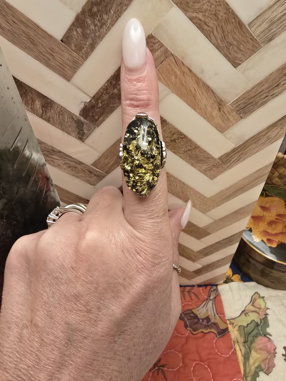 Faux Green Amber Statement Ring - Women Jewelry